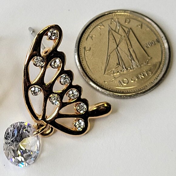 Gold Butterfly Wing Crystal Earrings Small Butterfly Filigree Wing Earrings - Picture 6 of 7
